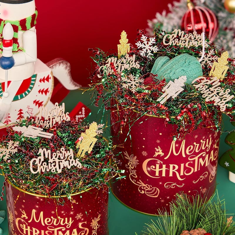 PAPER FAIR 1LB Christmas Red Green Classic Crinkle Cut Paper Shred Filler w/Nutcracker Confetti, Gold Iridescent Glitter Strand Raffia Tissue, Xmas Candy Cane Gift Box Craft Bedding Cushion - Image 2